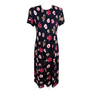 Vintage 90s Positive Attitude Dress 6 Floral Midi Pleated Dark Cottage Romantic